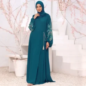 Sea Blue Luxurious Embroidered Abaya